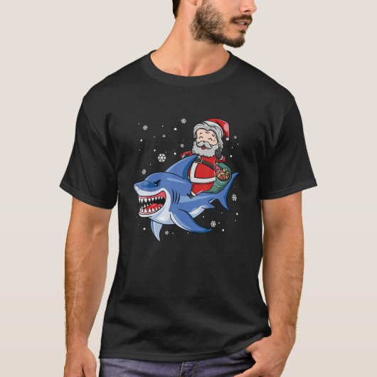 Santa Riding Shark Funny Christmas Pajamas für Jun T-Shirt (Vorderseite)
