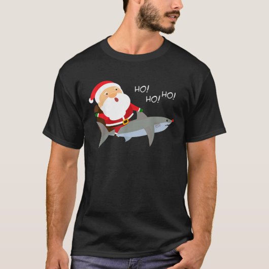 Santa Riding Shark Weihnachtsgeschenk T-Shirt (Vorderseite)