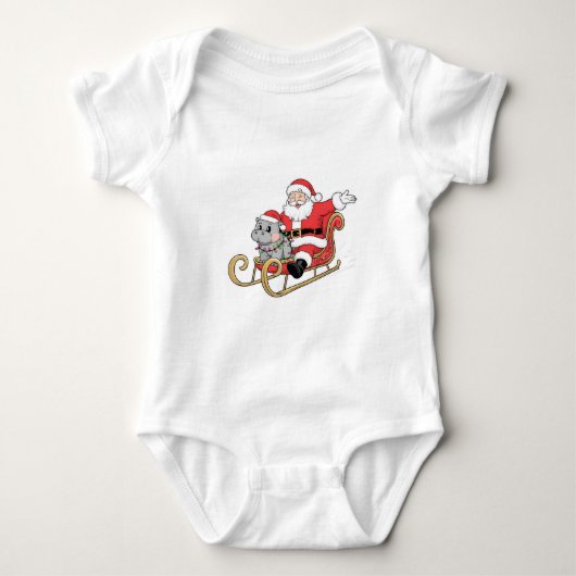 Santa Riding Sleigh mit Moo Deng Baby Hippo Baby Strampler (Vorderseite)