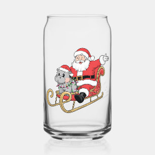 Santa Riding Sleigh mit Moo Deng Baby Hippo Dosenglas