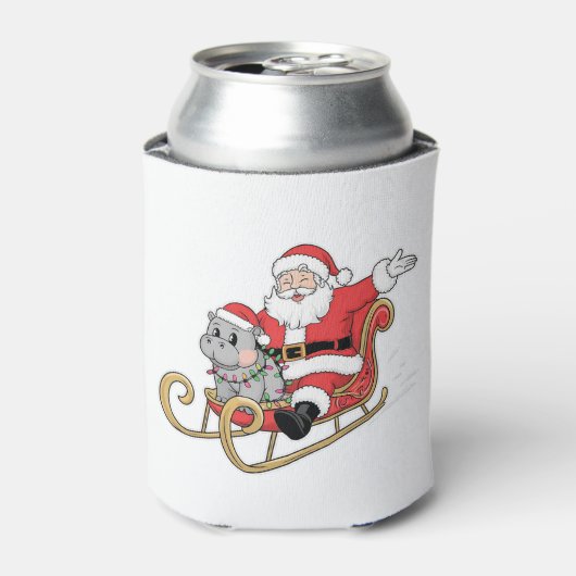 Santa Riding Sleigh mit Moo Deng Baby Hippo Dosenkühler (Kanne Vorderseite)