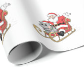 Santa Riding Sleigh mit Moo Deng Baby Hippo Geschenkpapier (Rolleneckpunkt)