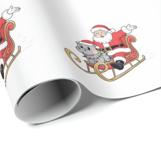 Santa Riding Sleigh mit Moo Deng Baby Hippo Geschenkpapier (Rolleneckpunkt)