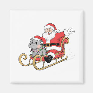 Santa Riding Sleigh mit Moo Deng Baby Hippo Magnet