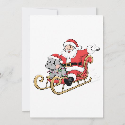 Santa Riding Sleigh mit Moo Deng Baby Hippo Save The Date (Vorderseite)