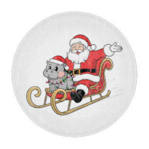 Santa Riding Sleigh mit Moo Deng Baby Hippo Schneidebrett