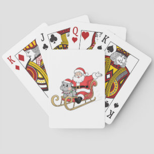 Santa Riding Sleigh mit Moo Deng Baby Hippo Spielkarten