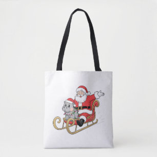 Santa Riding Sleigh mit Moo Deng Baby Hippo Tasche
