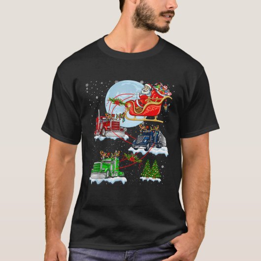 Santa Riding Sleigh Reindeer Truck Christmas Tree  T-Shirt (Vorderseite)