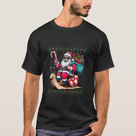 Santa Riding Snail Animal Ugge Christmas Sweater T T-Shirt (Vorderseite)