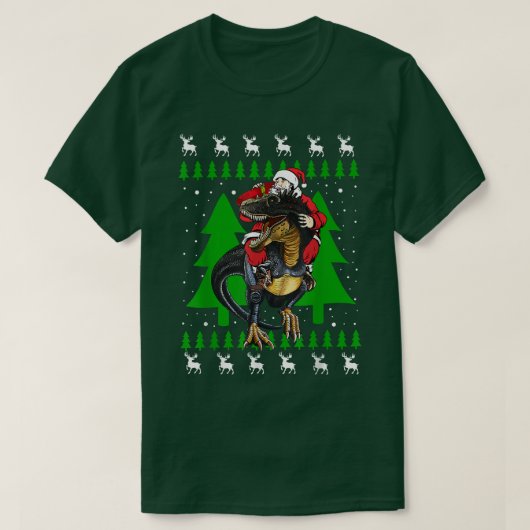 Santa Riding T Re Dinosaur Geschenke Dino Ugly Chr T-Shirt (Design vorne)