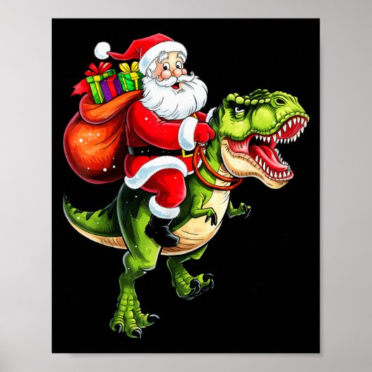 Santa Riding T Rex Christmas Funny Xmas Kids Boys Poster (Vorne)