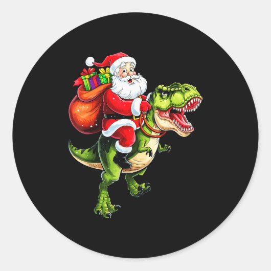 Santa Riding T Rex Christmas Funny Xmas Kids Boys  Runder Aufkleber (Vorderseite)
