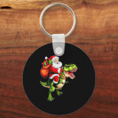 Santa Riding T Rex Christmas Funny Xmas Kids Boys Schlüsselanhänger (Vorderseite)