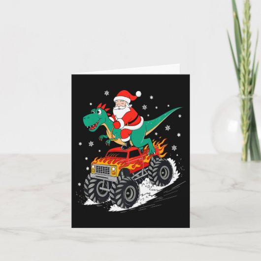 Santa Riding T Rex Dinosaur Monster Truck Boy Chri Karte (Vorderseite)