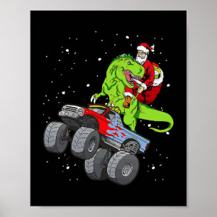 Santa Riding T Rex Dinosaur Monster Truck Boy Chri Poster