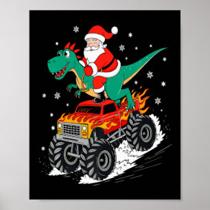 Santa Riding T Rex Dinosaur Monster Truck Boy Chri Poster