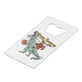 Santa Riding T Rex - Frohe Trexmas Geldbeutel Flaschenöffner (Rückseite Schrägansicht)