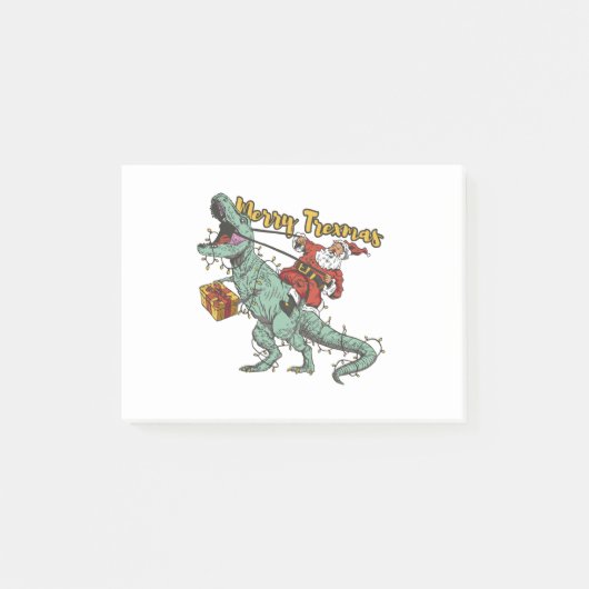 Santa Riding T Rex - Frohe Trexmas Post-it Klebezettel (Vorderseite)