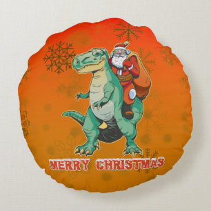 Santa Riding T Rex - Frohe Trexmas Rundes Kissen