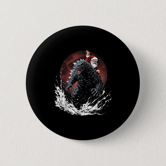 Santa Riding The Japanese Monster Kaiju For Christ Button (Vorderseite)