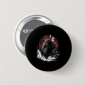 Santa Riding The Japanese Monster Kaiju For Christ Button (Vorne & Hinten)