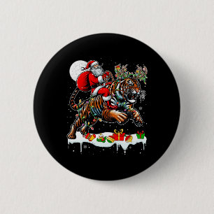 Santa Riding Tiger Reindeer Xmas Wilder Tierfreund Button
