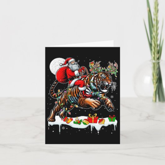 Santa Riding Tiger Reindeer Xmas Wilder Tierfreund Karte (Vorderseite)