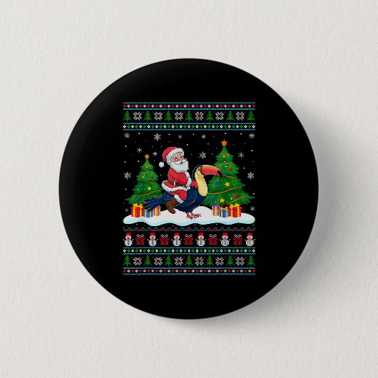 Santa Riding Toucans Tree Lights Ugly Christmas Sw Button (Vorderseite)