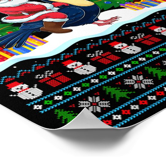 Santa Riding Toucans Tree Lights Ugly Christmas Sw Poster (Ecke)