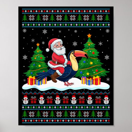 Santa Riding Toucans Tree Lights Ugly Christmas Sw Poster (Vorne)