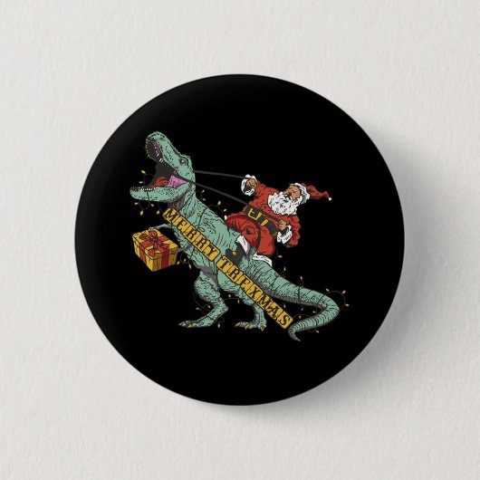 Santa Riding Trex - Frohe Trexmas Button (Vorderseite)