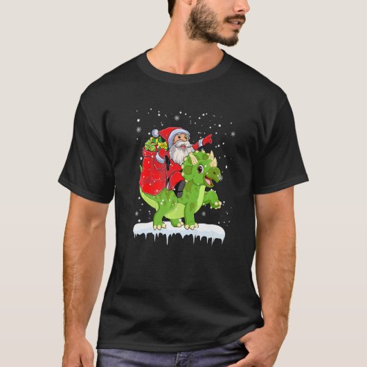 Santa Riding Triceratops Dinosaur Christmas Boys X T-Shirt (Vorderseite)