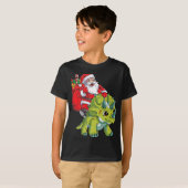 Santa Riding Triceratops Dinosaurier Weihnachtsjun T-Shirt (Vorne ganz)