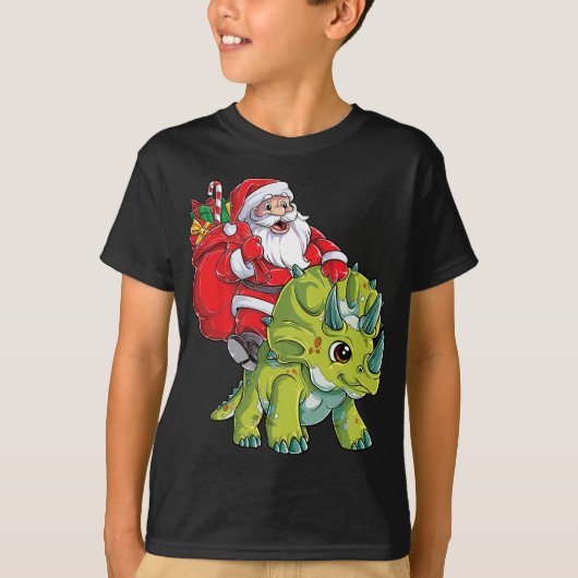 Santa Riding Triceratops Dinosaurier Weihnachtsjun T-Shirt (Vorderseite)