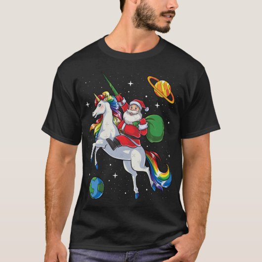 Santa Riding Unicorn Christmas Gifts Rainbow Space T-Shirt (Vorderseite)