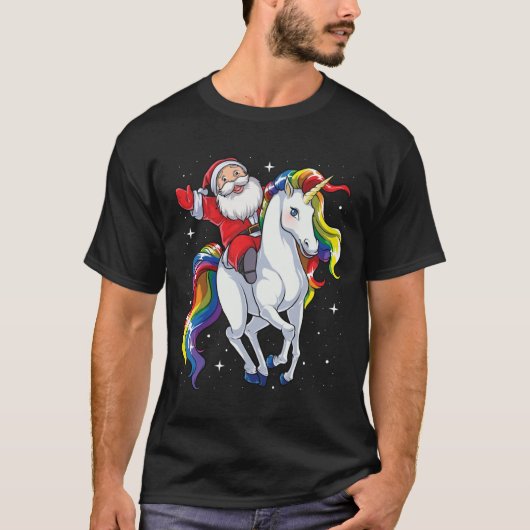Santa Riding Unicorn Christmas Gifts Rainbow Space T-Shirt (Vorderseite)