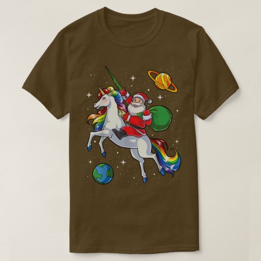 Santa Riding Unicorn Weihnachtsgeschenke Rainbow S T-Shirt (Design vorne)