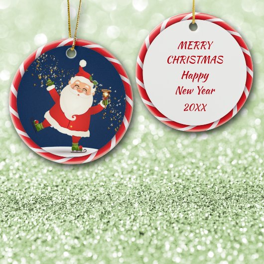 Santa Ringing Bell und Skaten Keramik Ornament