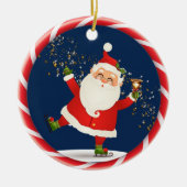 Santa Ringing Bell und Skaten Keramik Ornament (Vorne)