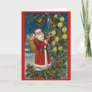 Santa Ringing Bells Weihnachtskarte Feiertagskarte