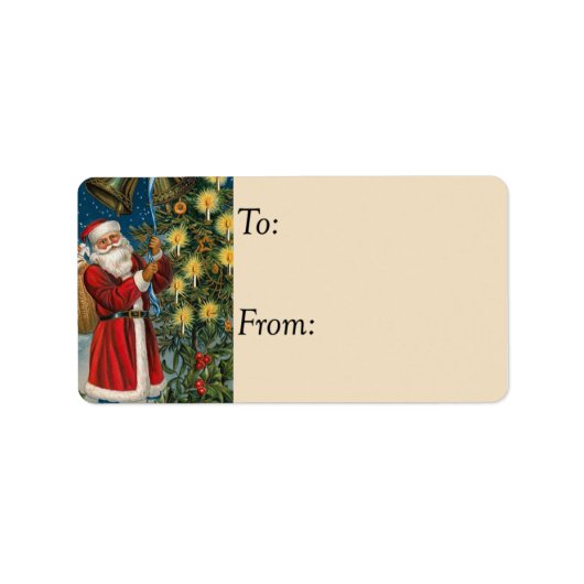 Santa Rings Bells Vintage Geschenkmarke Adressaufkleber (Vorne)