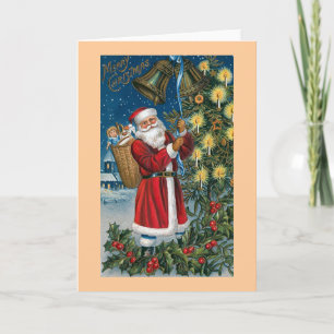 "Santa Rings the Bells" Vintag Feiertagskarte