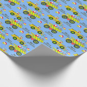 Santa Rite auf Dump Truck und Bulldozer Blue Geschenkpapier (Ecke)