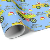 Santa Rite auf Dump Truck und Bulldozer Blue Geschenkpapier (Rolleneckpunkt)