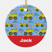Santa Rite auf Dump Truck und Bulldozer Blue Keramik Ornament (Vorne)