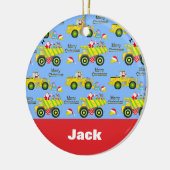 Santa Rite auf Dump Truck und Bulldozer Blue Keramik Ornament (Links)