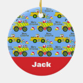 Santa Rite auf Dump Truck und Bulldozer Blue Keramik Ornament (Hinten)