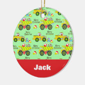 Santa Rite auf Dump Truck und Bulldozer Green Keramik Ornament (Links)