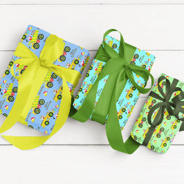 Santa Rite auf Truck und Bulldozer Geschenkpapier Set